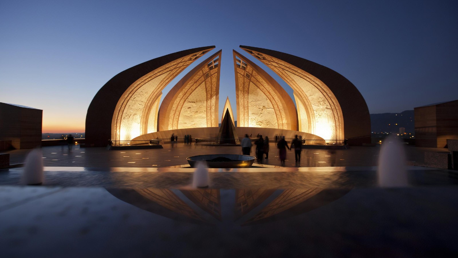Pakistan Monument illuminated at dusk in Islamabad